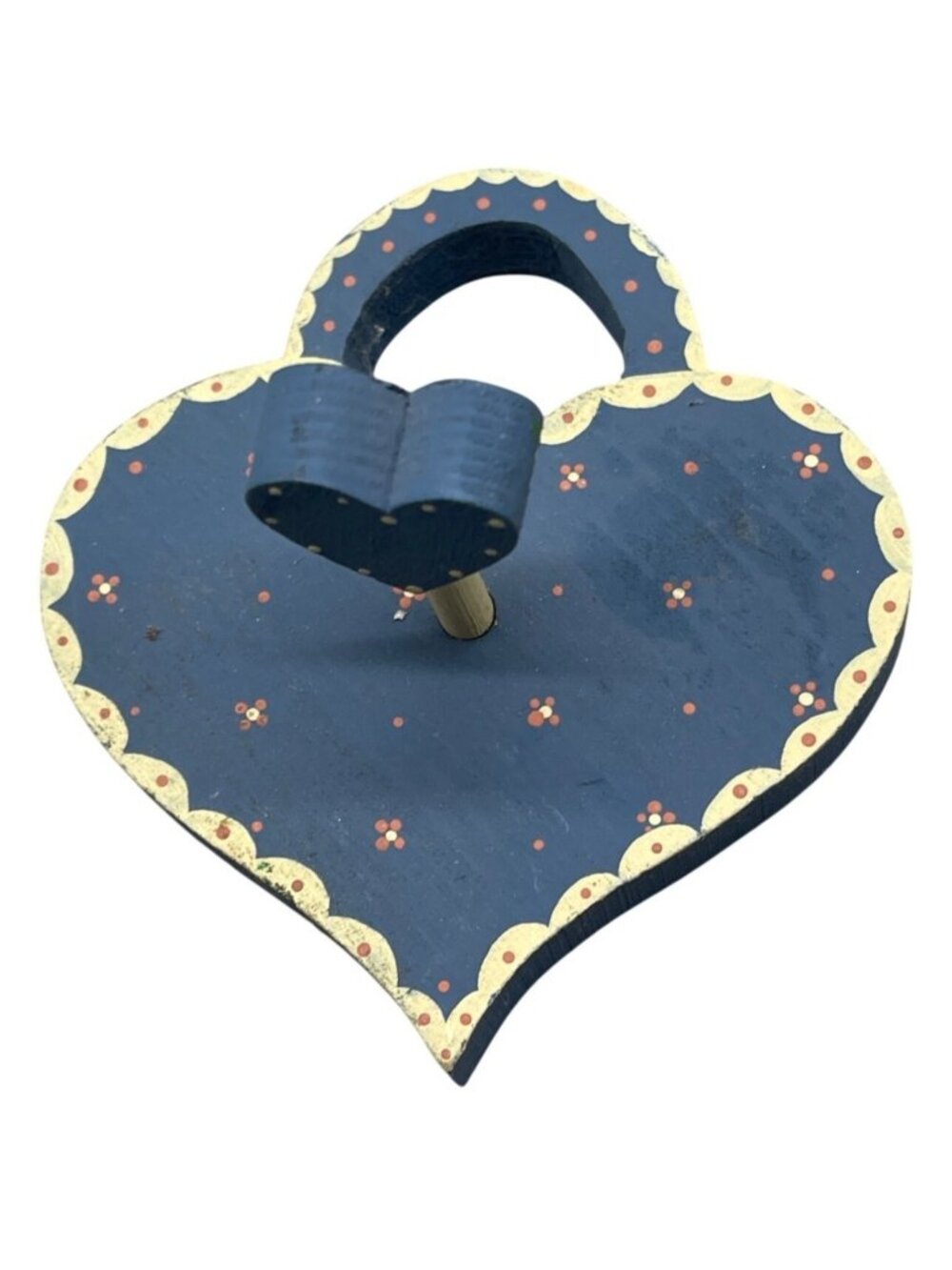 vintage hand painted page heart wall hanging blue wood floral white 1985 READ